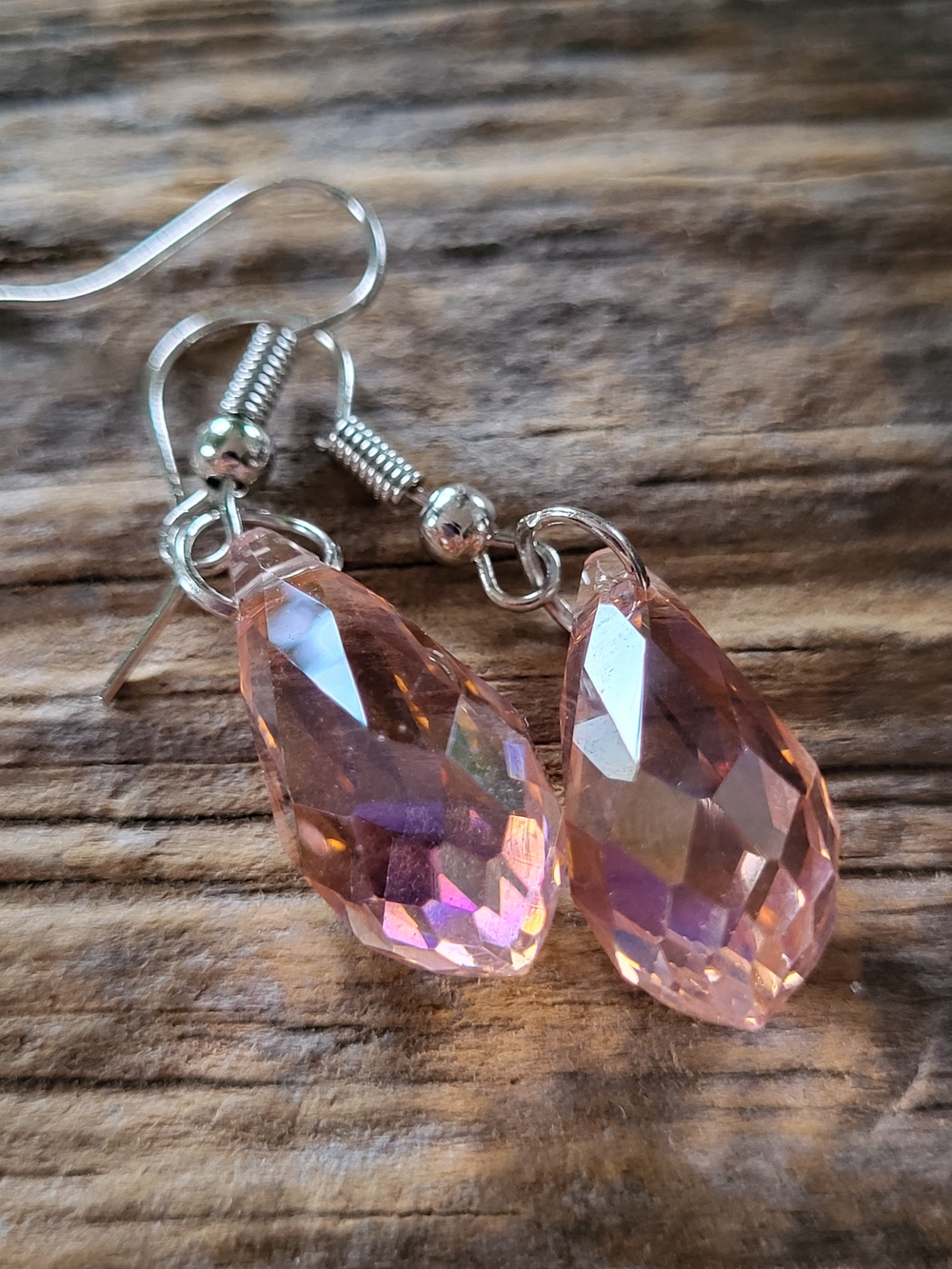 Pink Faceted Teardrop Crystal Dangle Earrings